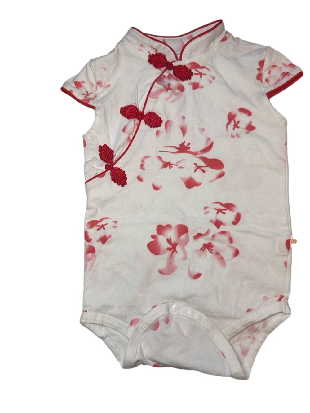 Baby Chinese Style Floral Onesie | White & Red |